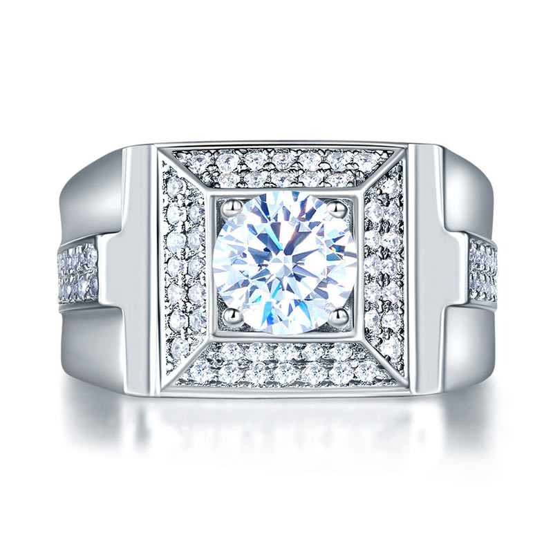 1 CT. Round Simulated Diamond Square Halo Ring in Sterling Silver For Men