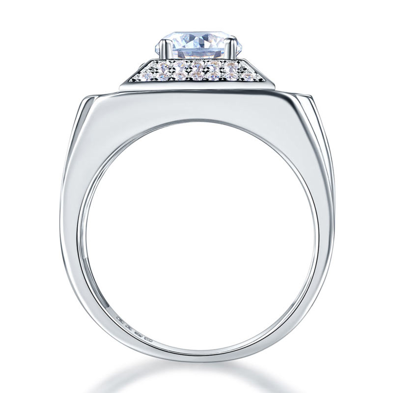 1 CT. Round Simulated Diamond Square Halo Ring in Sterling Silver For Men