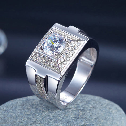 1 CT. Round Simulated Diamond Square Halo Ring in Sterling Silver For Men