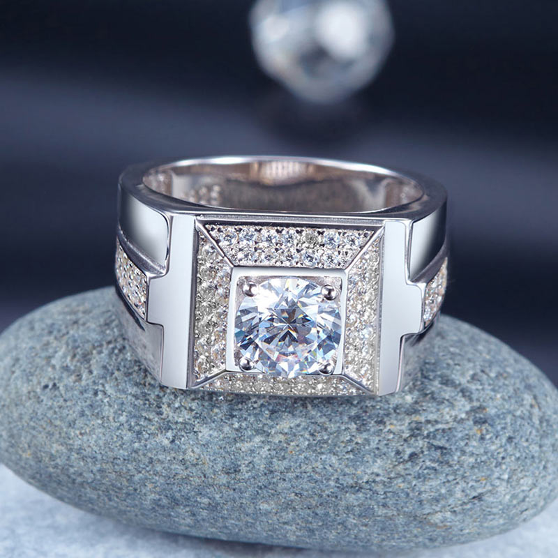 1 CT. Round Simulated Diamond Square Halo Ring in Sterling Silver For Men