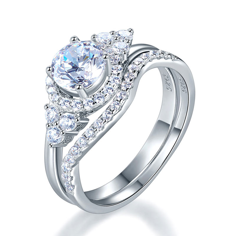 1 CT. Round Halo Simulated Diamond Bridal Set in Sterling Silver