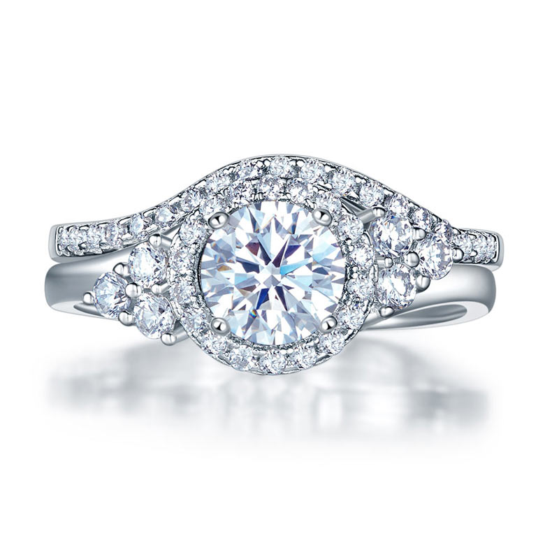 1 CT. Round Halo Simulated Diamond Bridal Set in Sterling Silver