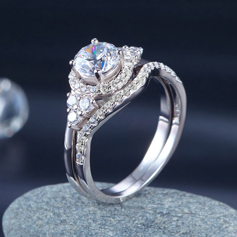 1 CT. Round Halo Simulated Diamond Bridal Set in Sterling Silver
