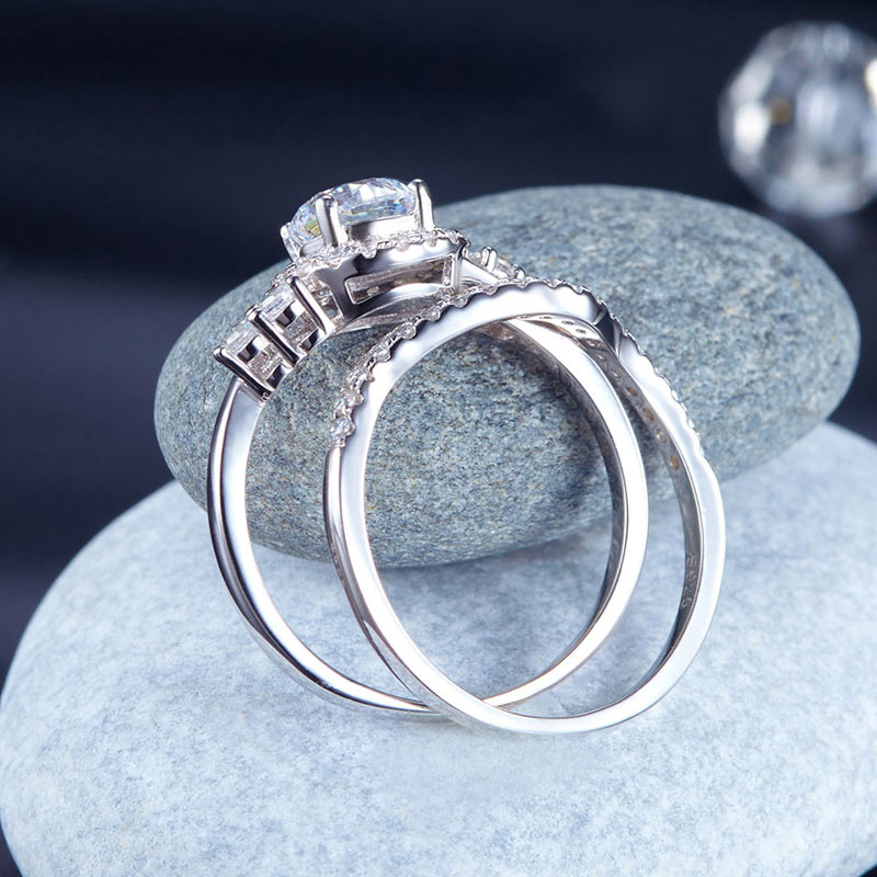 1 CT. Round Halo Simulated Diamond Bridal Set in Sterling Silver