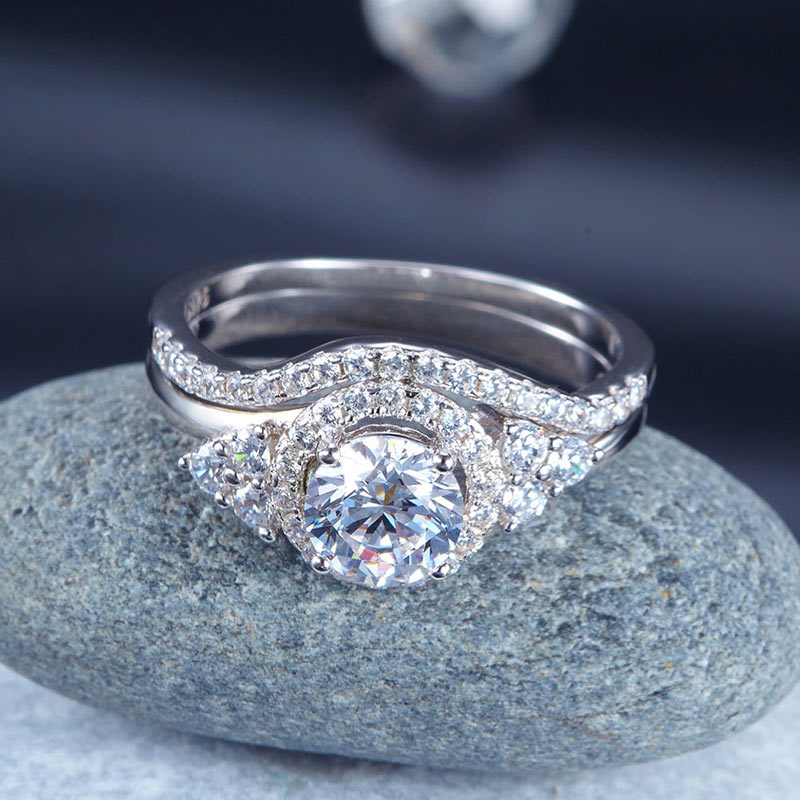 1 CT. Round Halo Simulated Diamond Bridal Set in Sterling Silver
