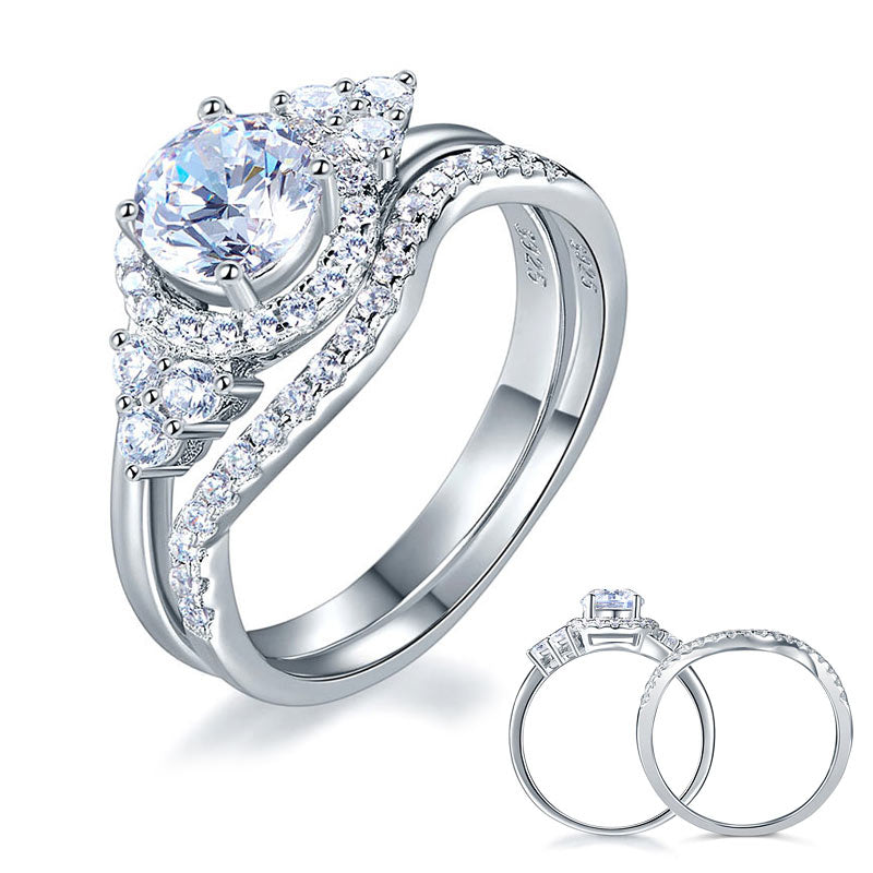 1 CT. Round Halo Simulated Diamond Bridal Set in Sterling Silver