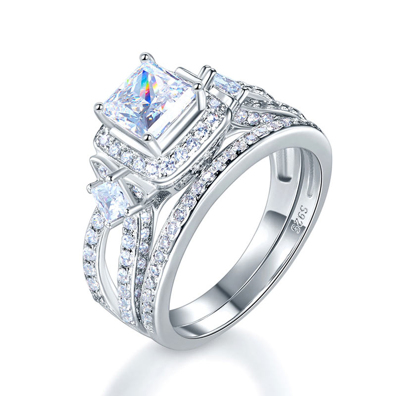 1 CT. Princess Cut Halo Simulated Diamond Bridal Set in Sterling Silver