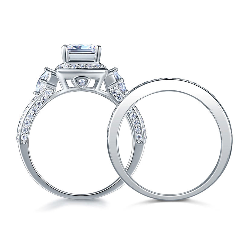 1 CT. Princess Cut Halo Simulated Diamond Bridal Set in Sterling Silver