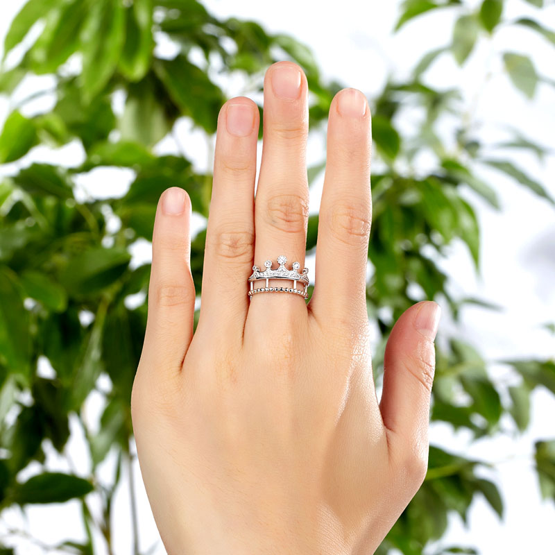 Pavé CZ Crown Ring in Sterling Silver