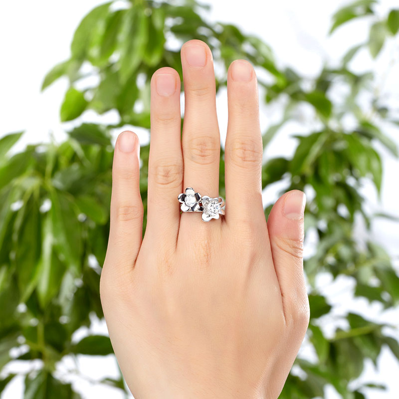 1 CT. Simulated Diamond Flower Butterfly Ring Set in Sterling Silver