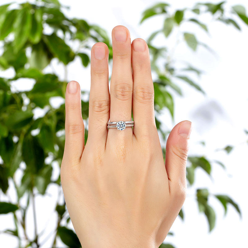 1 CT. Solitaire Simulated Diamond Rope Twist Bridal Set in Sterling Silver