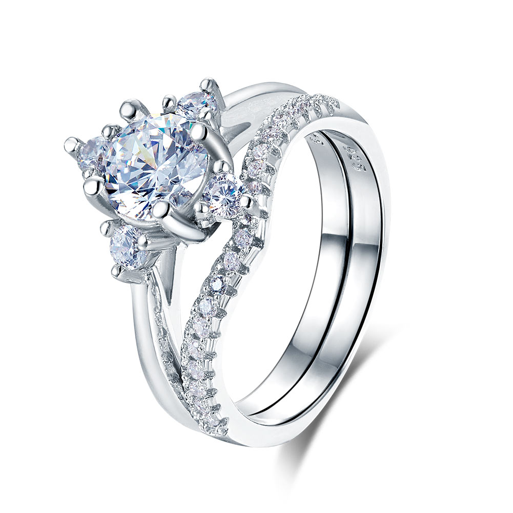 1 CT. Round Multi-Stone Simulated Diamond Bridal Set in Sterling Silver