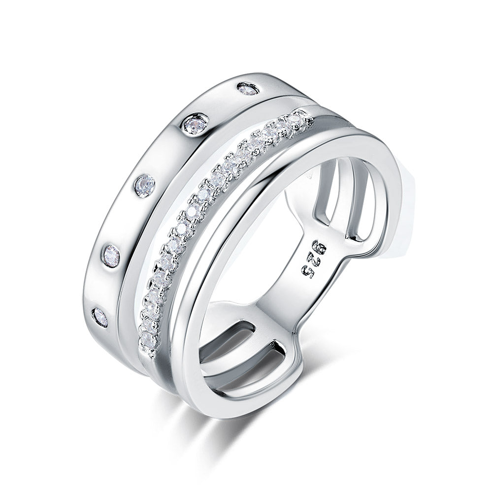 Semi Eternity Simulated Diamond Triple Anniversary Band in Sterling Silver