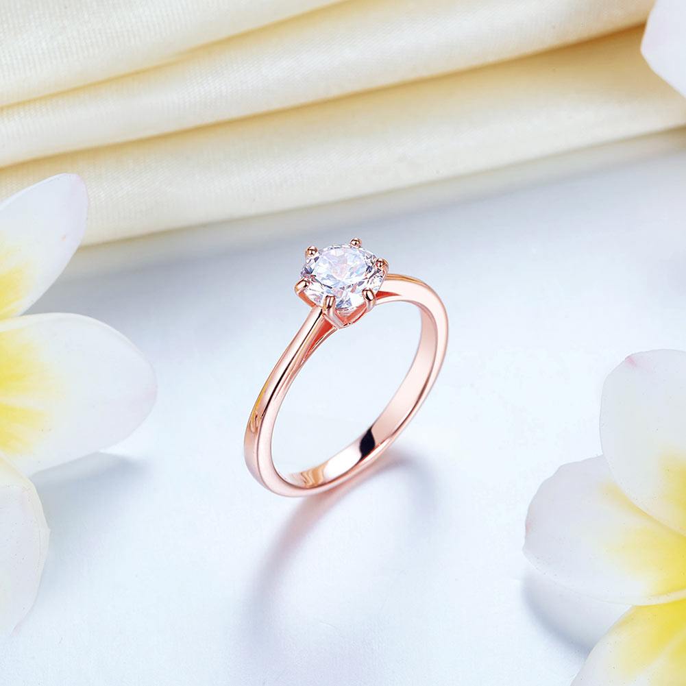 1 CT. Round Simulated Diamond Solitaire Engagement Ring in Rose Gold Sterling Silver