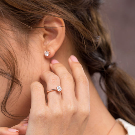 1 CT. Round Simulated Diamond Solitaire Engagement Ring in Rose Gold Sterling Silver