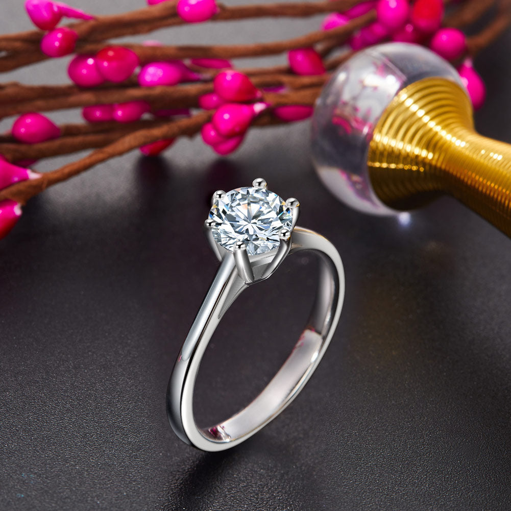 1 CT. Round Simulated Diamond Solitaire Engagement Ring in Sterling Silver