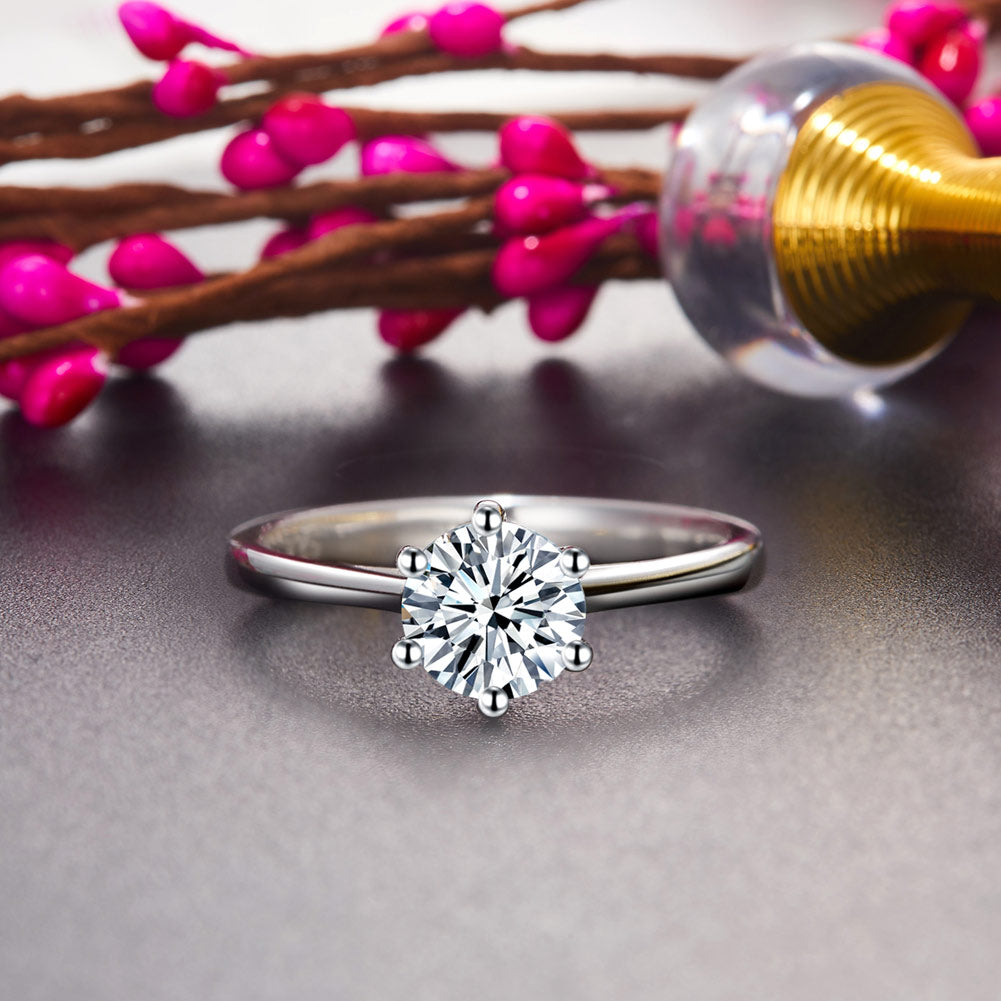1 CT. Round Simulated Diamond Solitaire Engagement Ring in Sterling Silver