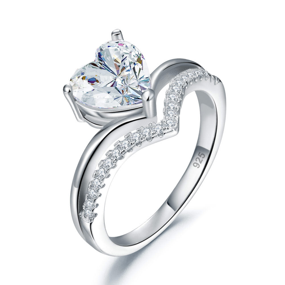 Bague de fiançailles en argent sterling avec diamant synthétique taille cœur de 2 carats