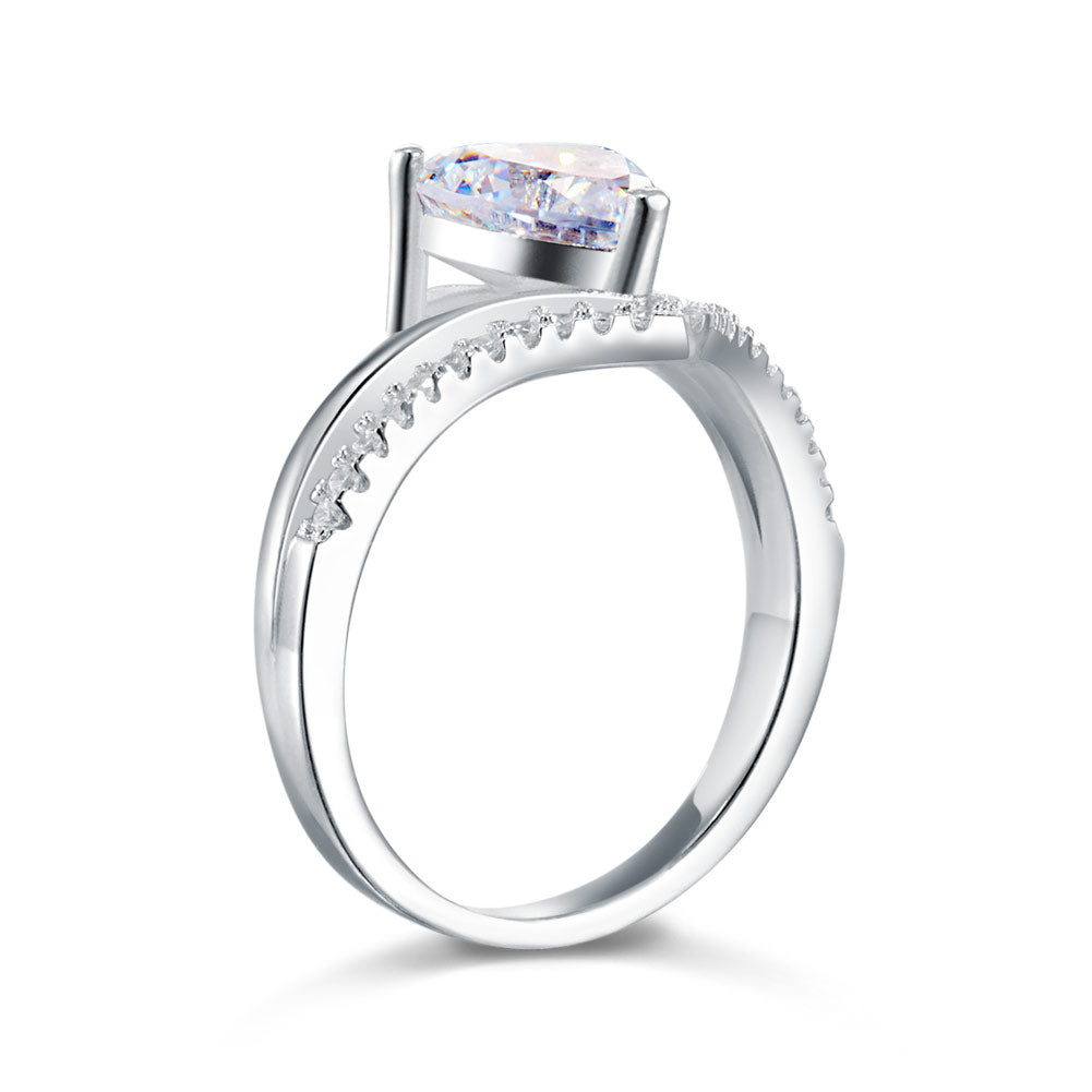 Bague de fiançailles en argent sterling avec diamant synthétique taille cœur de 2 carats
