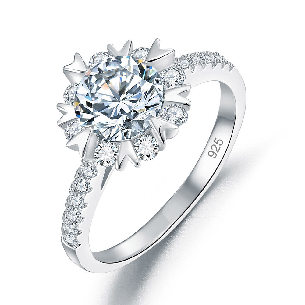 1 CT. Simulated Diamond Flower Snowflake Ring in Sterling Silver