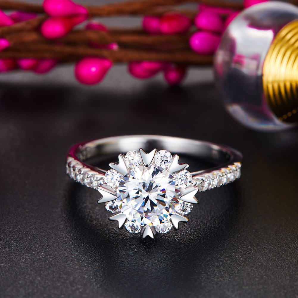 1 CT. Simulated Diamond Flower Snowflake Ring in Sterling Silver