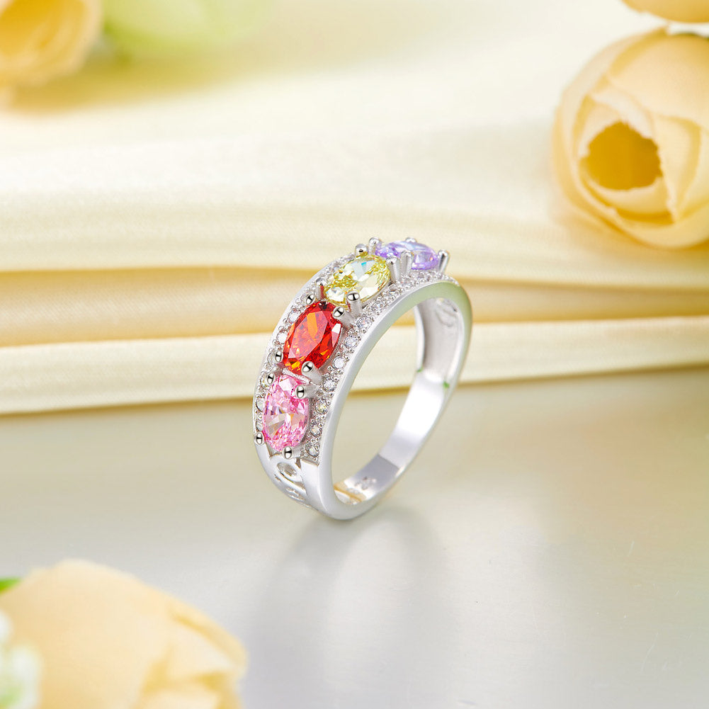 Anillo de aniversario multicolor de corte ovalado en plata de ley