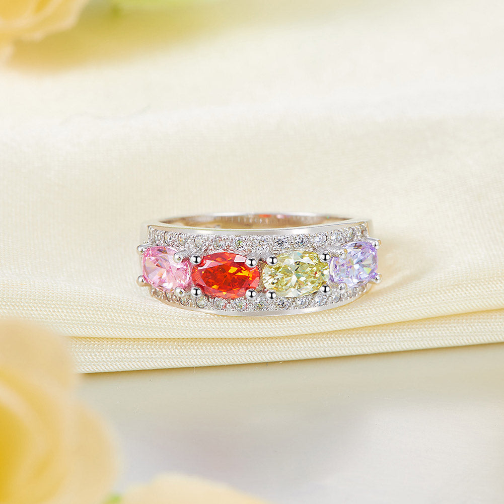 Anillo de aniversario multicolor de corte ovalado en plata de ley