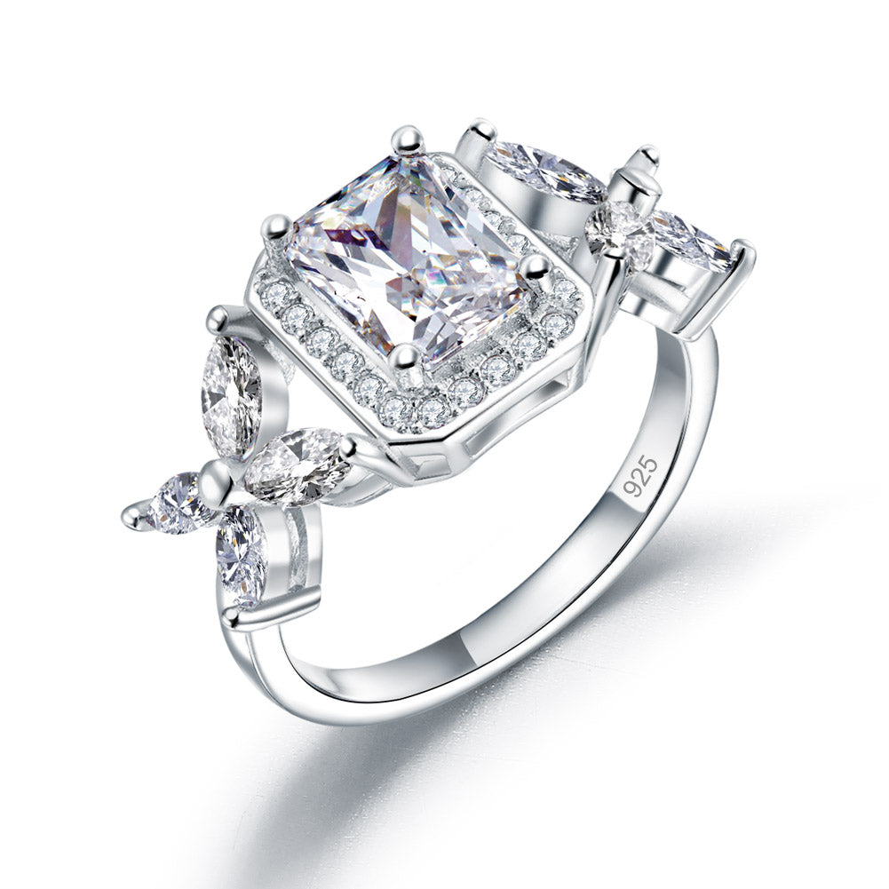 1.5 CT. Rectangular Princess Cut Simulated Diamond Butterfly Ring in Sterling Silver
