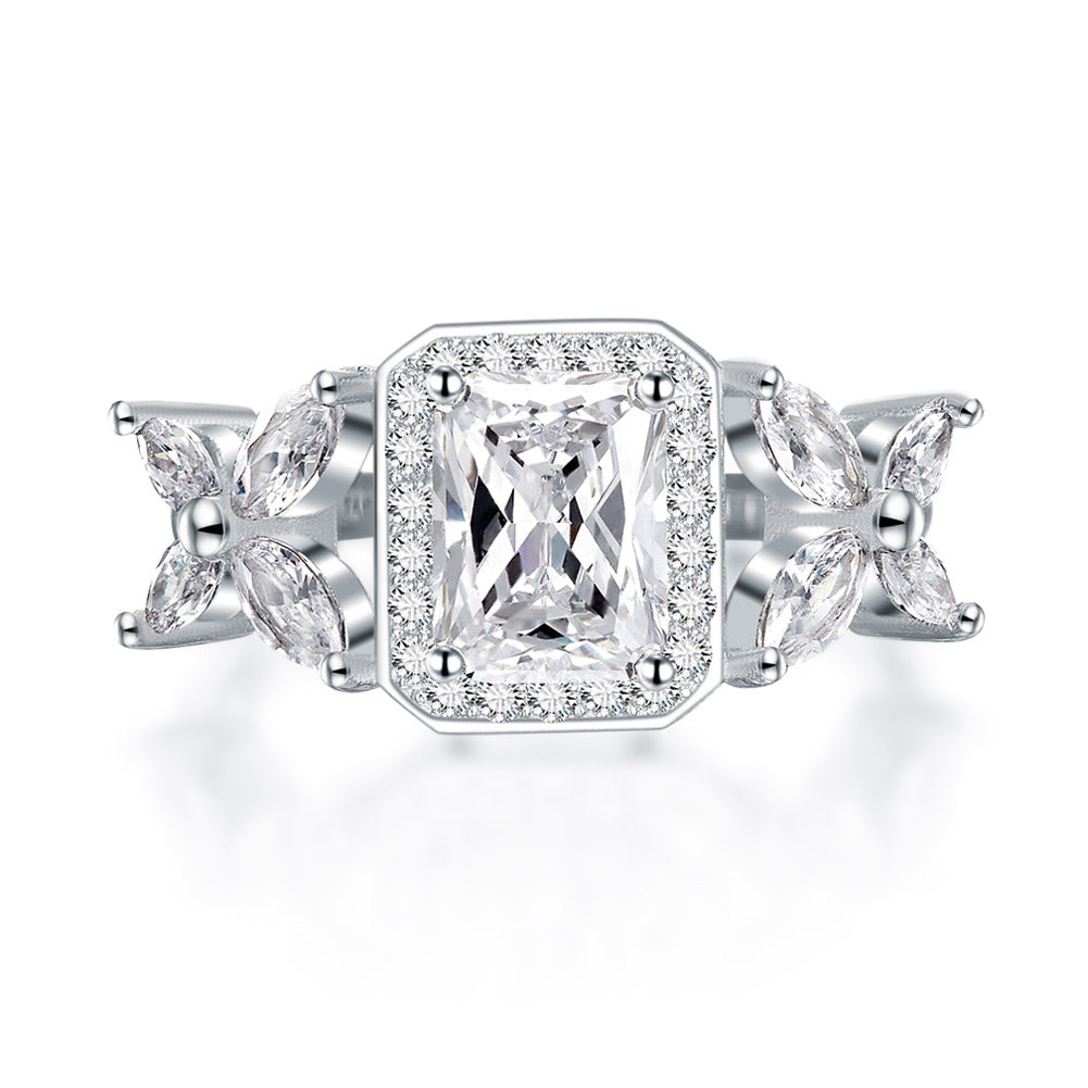 1.5 CT. Rectangular Princess Cut Simulated Diamond Butterfly Ring in Sterling Silver