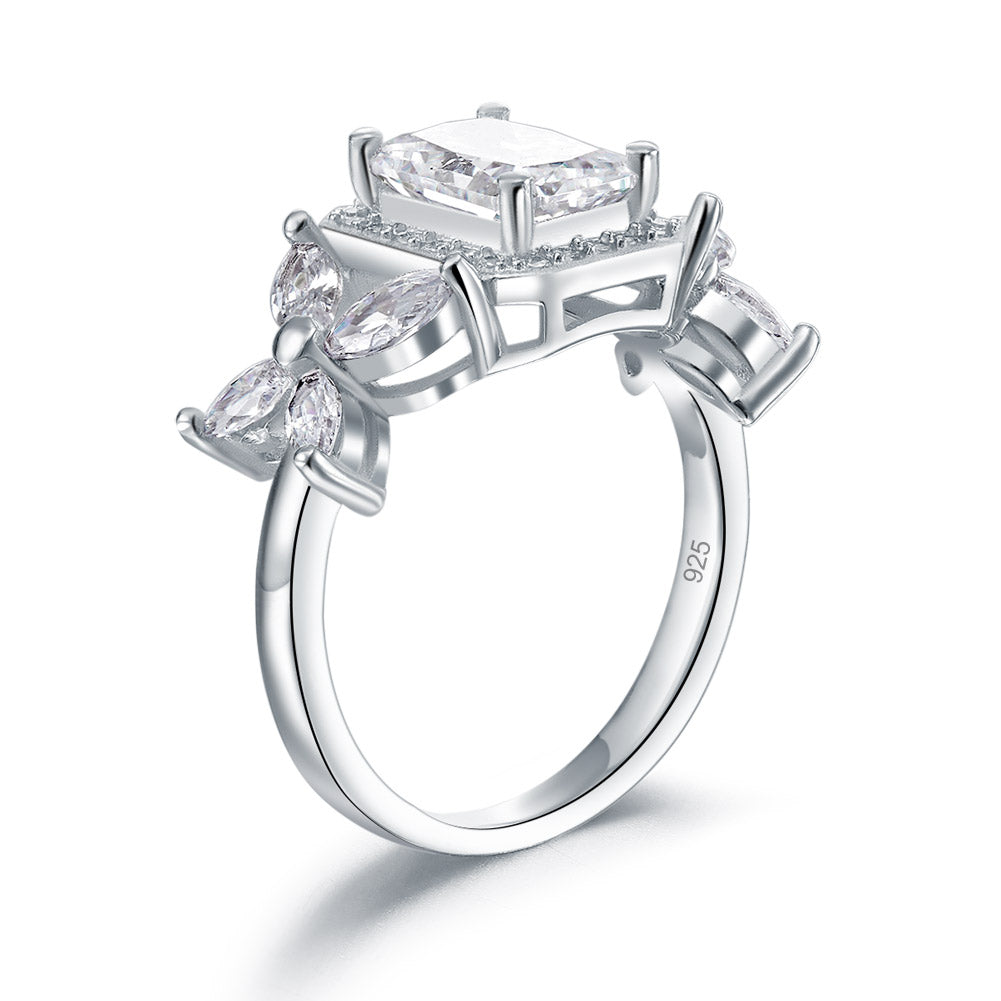 1.5 CT. Rectangular Princess Cut Simulated Diamond Butterfly Ring in Sterling Silver