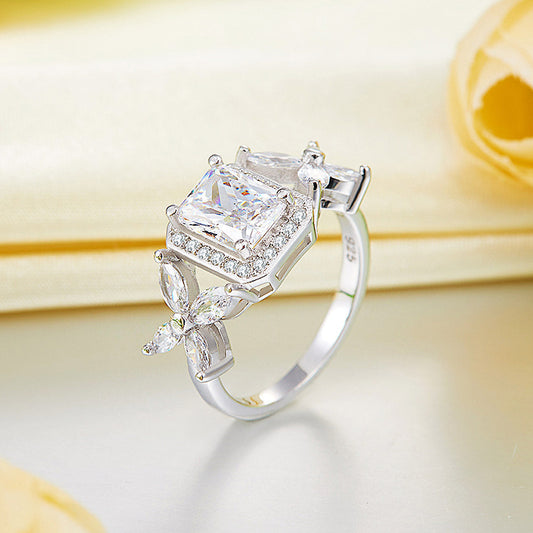 1.5 CT. Rectangular Princess Cut Simulated Diamond Butterfly Ring in Sterling Silver