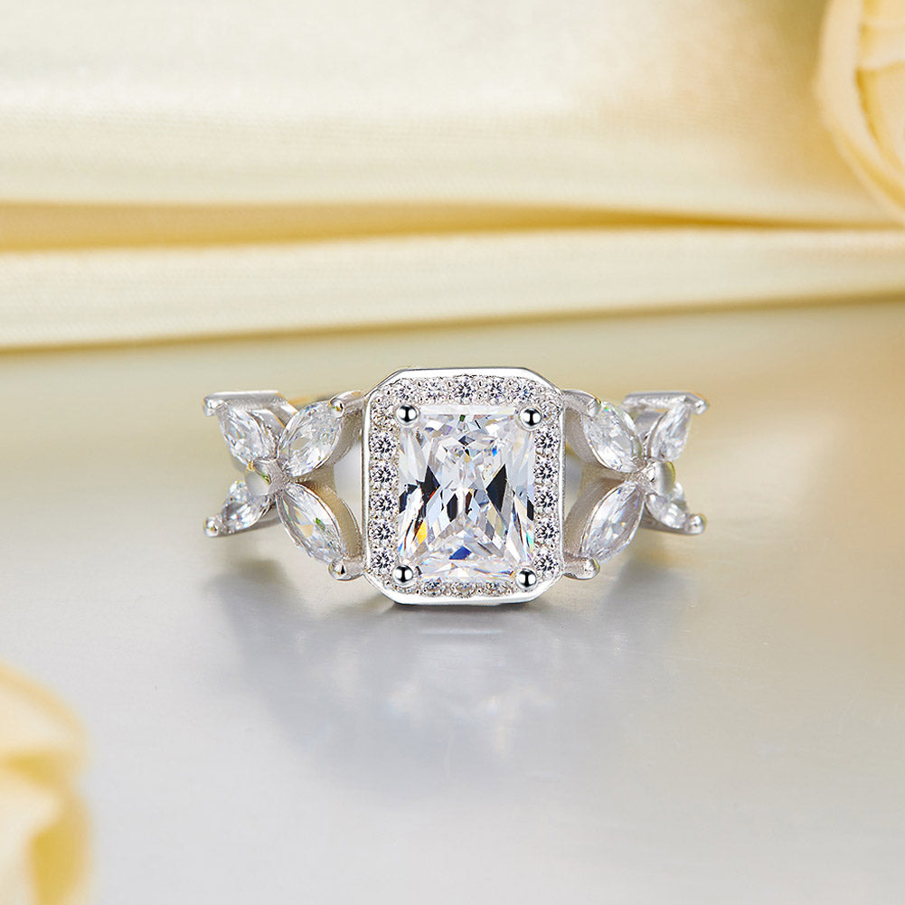 1.5 CT. Rectangular Princess Cut Simulated Diamond Butterfly Ring in Sterling Silver