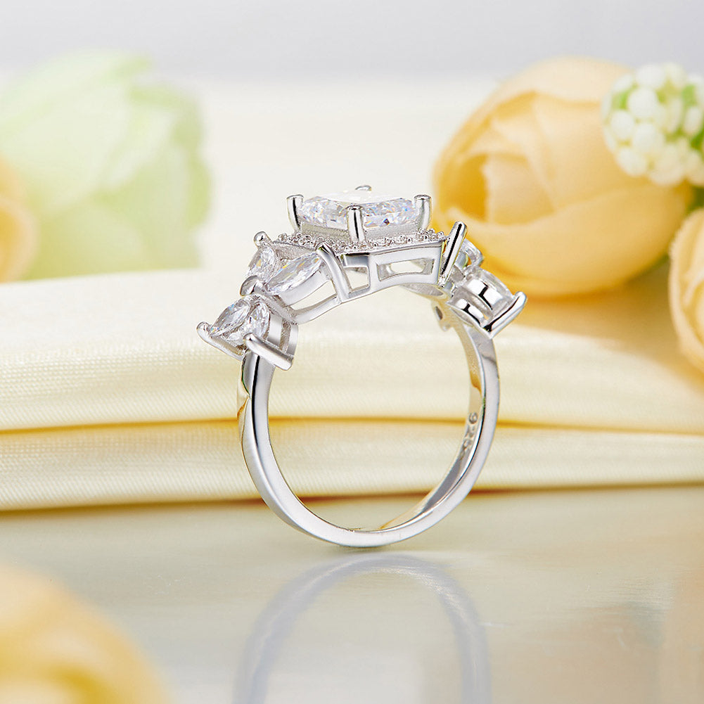 1.5 CT. Rectangular Princess Cut Simulated Diamond Butterfly Ring in Sterling Silver