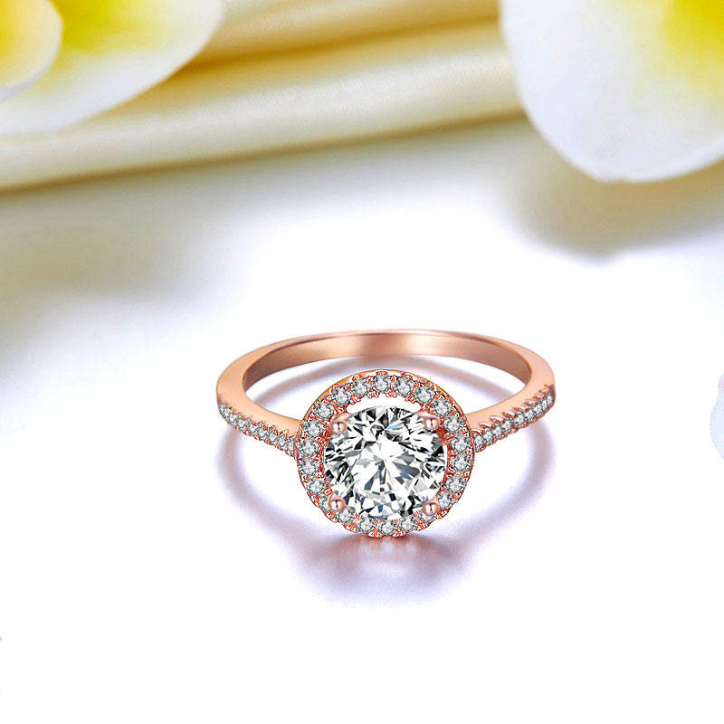 1.2 CT. Simulated Diamond Halo Ring in Rose Gold Sterling Silver