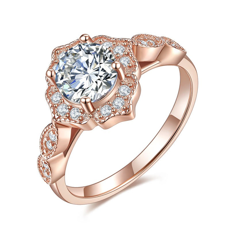 1 CT. Simulated Diamond Vintage Style Halo Ring in Rose Gold Plated Sterling Silver