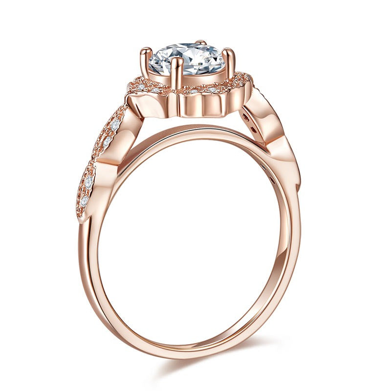 1 CT. Simulated Diamond Vintage Style Halo Ring in Rose Gold Plated Sterling Silver