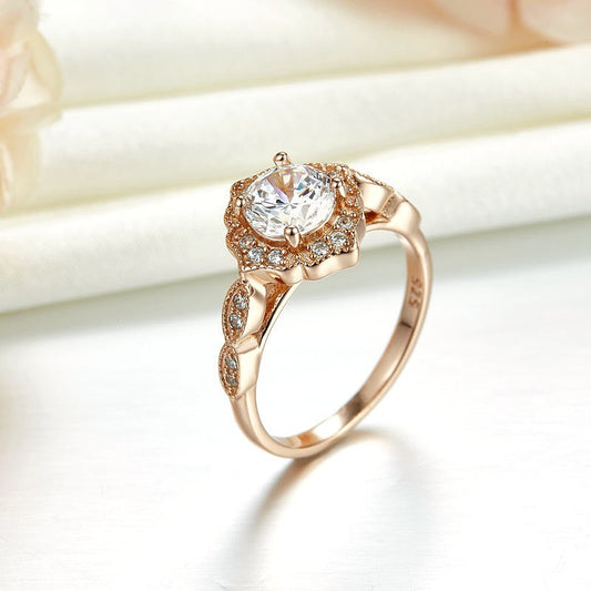 1 CT. Simulated Diamond Vintage Style Halo Ring in Rose Gold Plated Sterling Silver