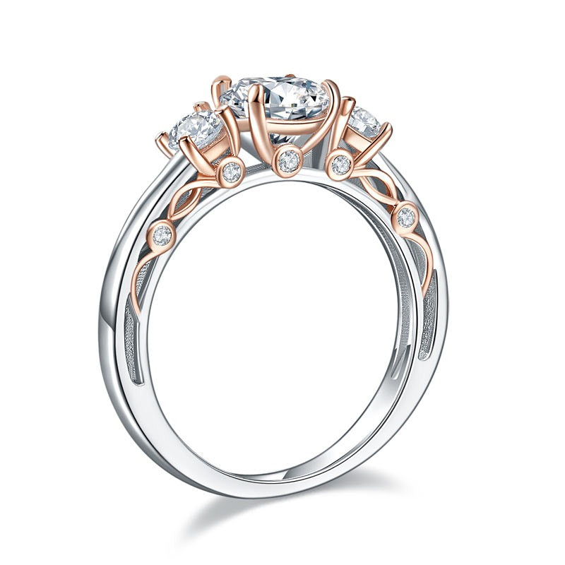 1 CT. Three-Stone Simulated Diamond Ring in Rose Gold Plated Sterling Silver
