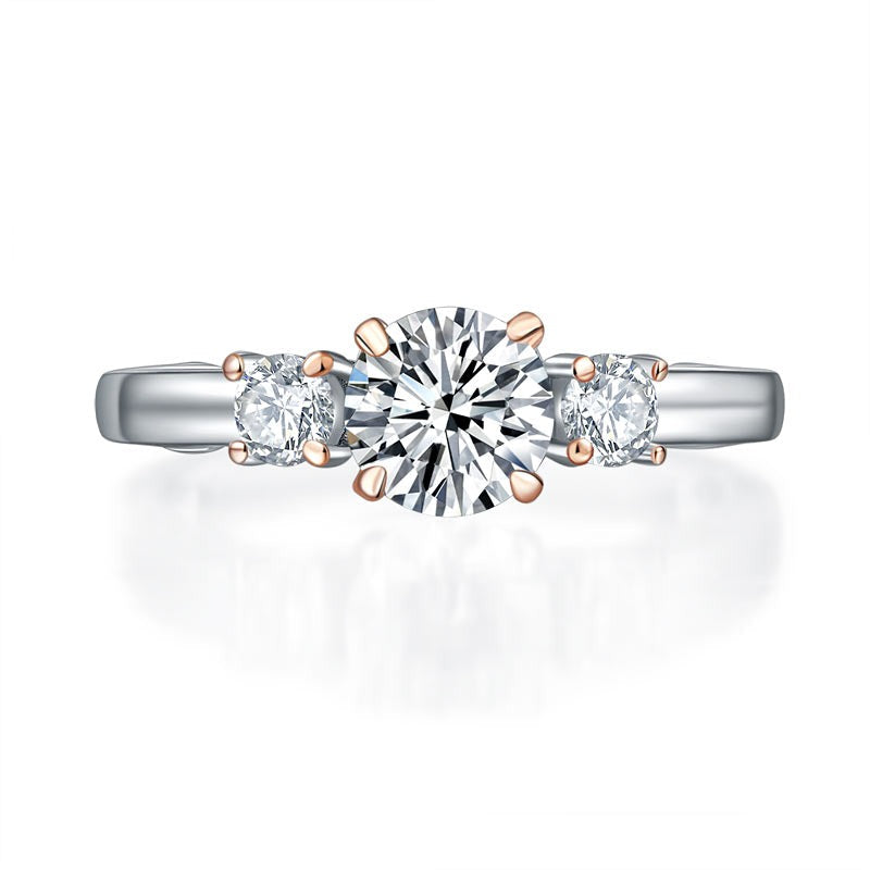 1 CT. Three-Stone Simulated Diamond Ring in Rose Gold Plated Sterling Silver