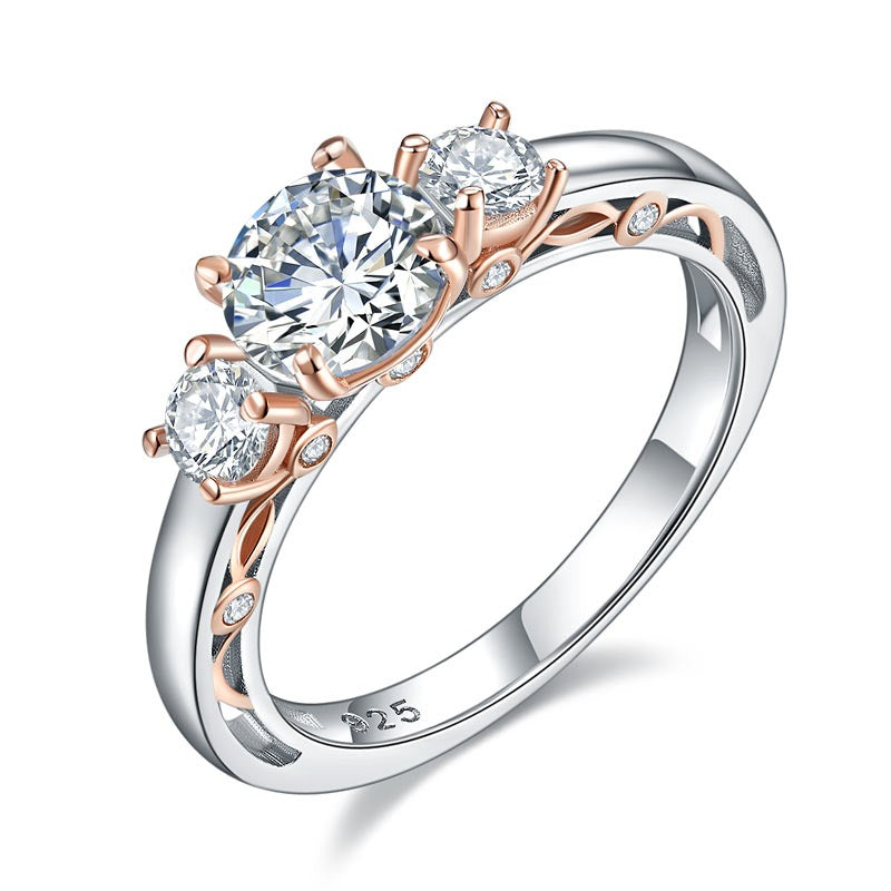 1 CT. Three-Stone Simulated Diamond Ring in Rose Gold Plated Sterling Silver