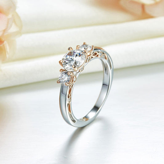 1 CT. Three-Stone Simulated Diamond Ring in Rose Gold Plated Sterling Silver