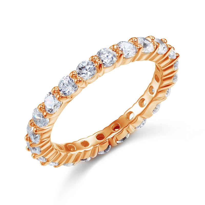 Alliance éternité en argent sterling or rose avec diamants synthétiques ronds de 3 mm