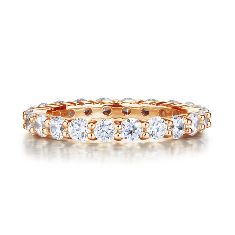 Alliance éternité en argent sterling or rose avec diamants synthétiques ronds de 3 mm