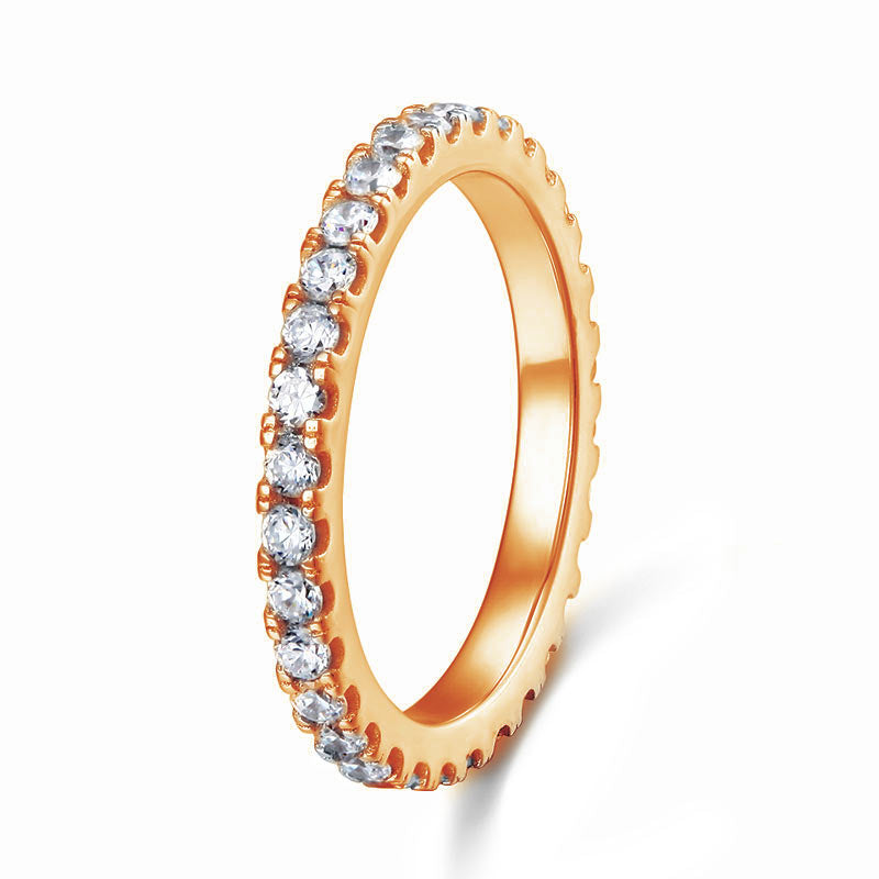 Anillo de eternidad de diamantes redondos de imitación de 2 mm en plata de ley de oro rosa