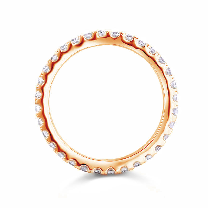 Anillo de eternidad de diamantes redondos de imitación de 2 mm en plata de ley de oro rosa
