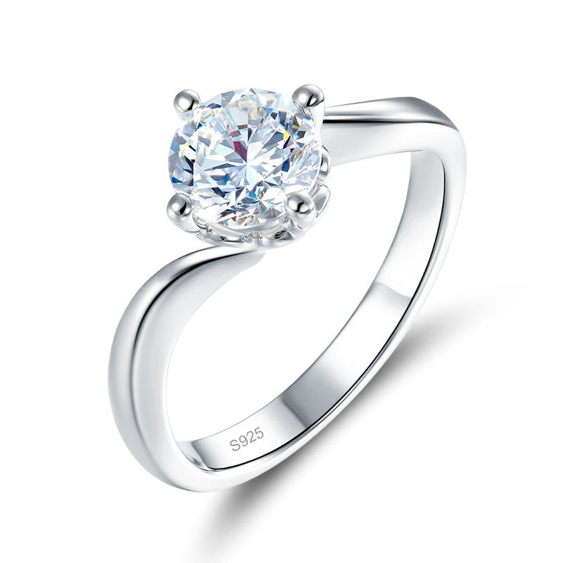 1 CT. Round Moissanite Diamond Solitaire Twist Shank Engagement Ring in Sterling Silver