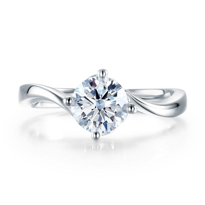 1 CT. Round Moissanite Diamond Solitaire Twist Shank Engagement Ring in Sterling Silver