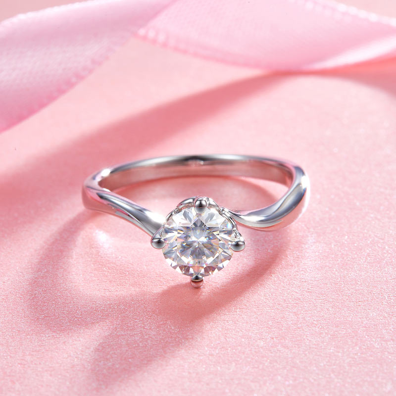 1 CT. Round Moissanite Diamond Solitaire Twist Shank Engagement Ring in Sterling Silver