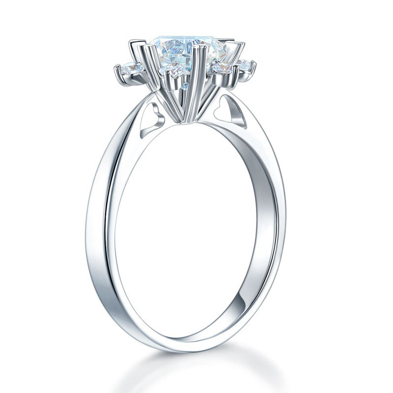 1 CT. Round Moissanite Diamond Flower Halo Engagement Ring in Sterling Silver