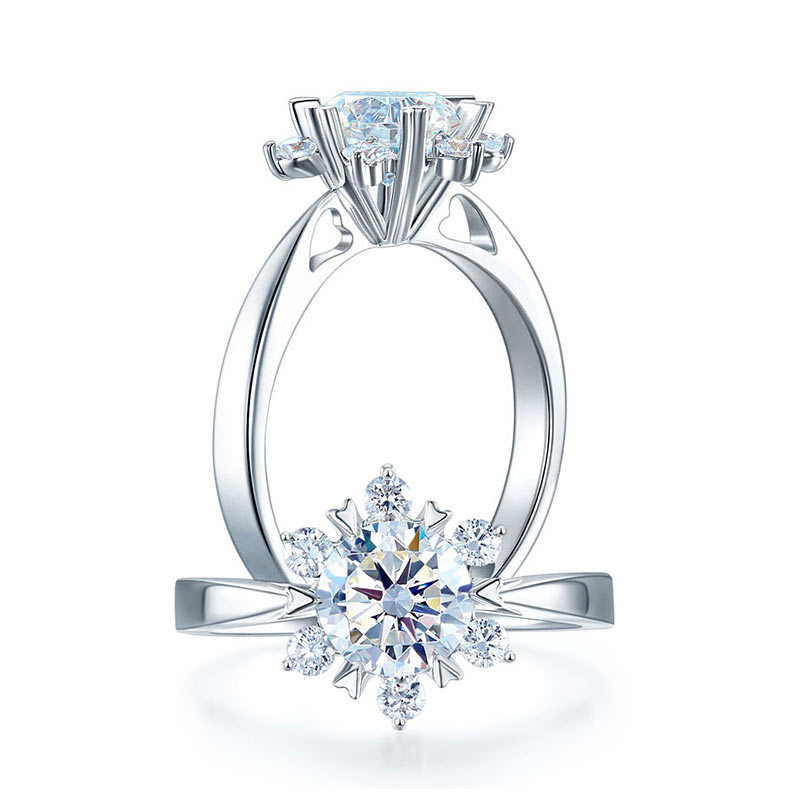 1 CT. Round Moissanite Diamond Flower Halo Engagement Ring in Sterling Silver